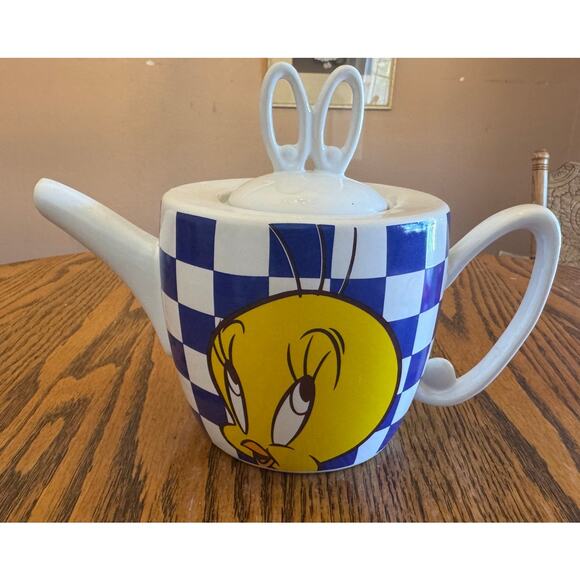Vintage Looney Tunes 1996 Tweety Bird Porcelain Teapot Checkered Y2k - Picture 4 of 6